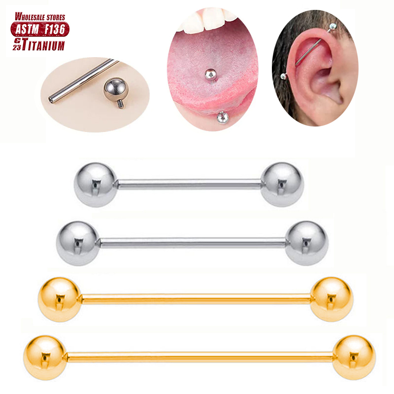 Tongue Barbell Straight - F136 Титановый пирсинг 14 г Шарики