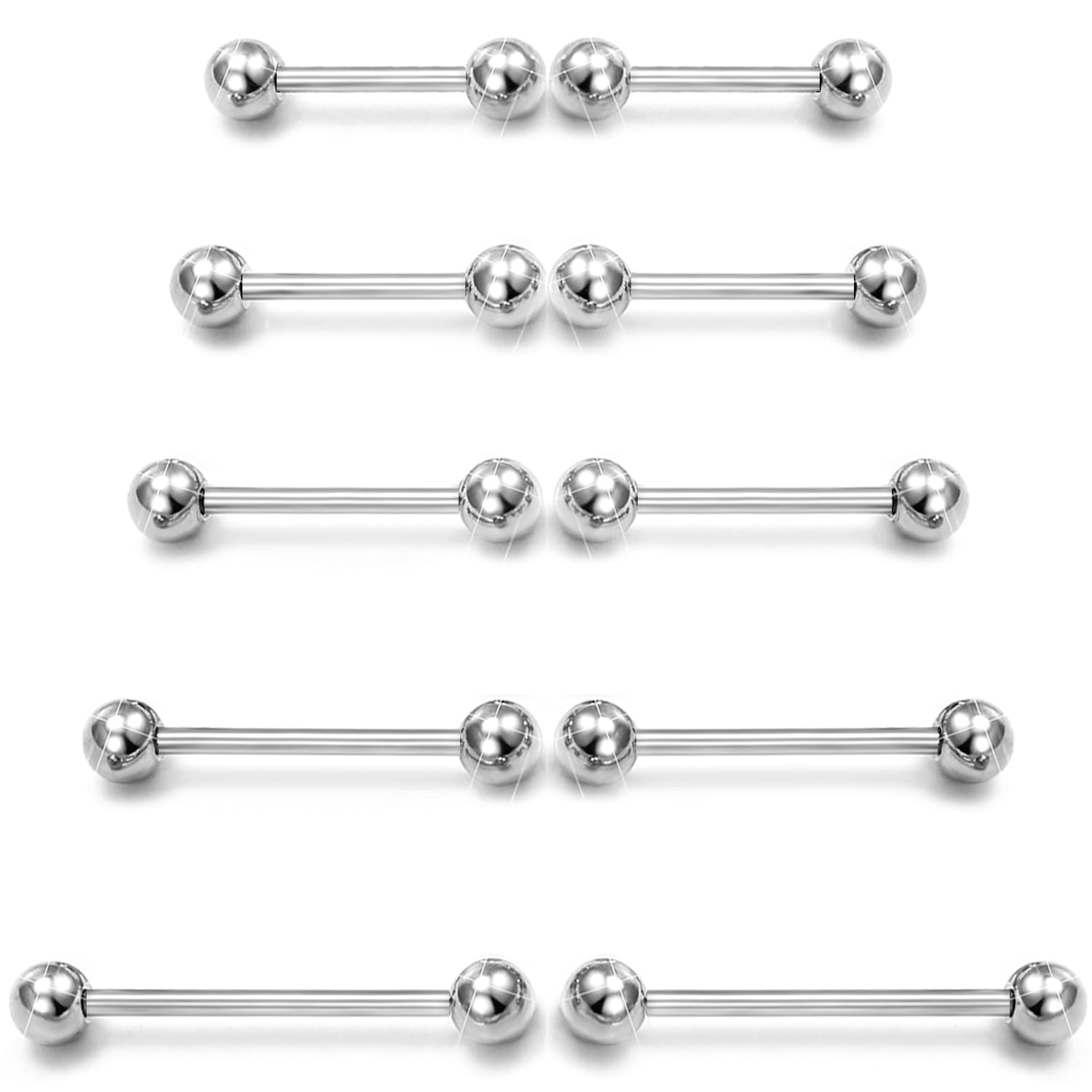 Tongue Barbell Straight - 10 шт., 14 г, прямые кольца