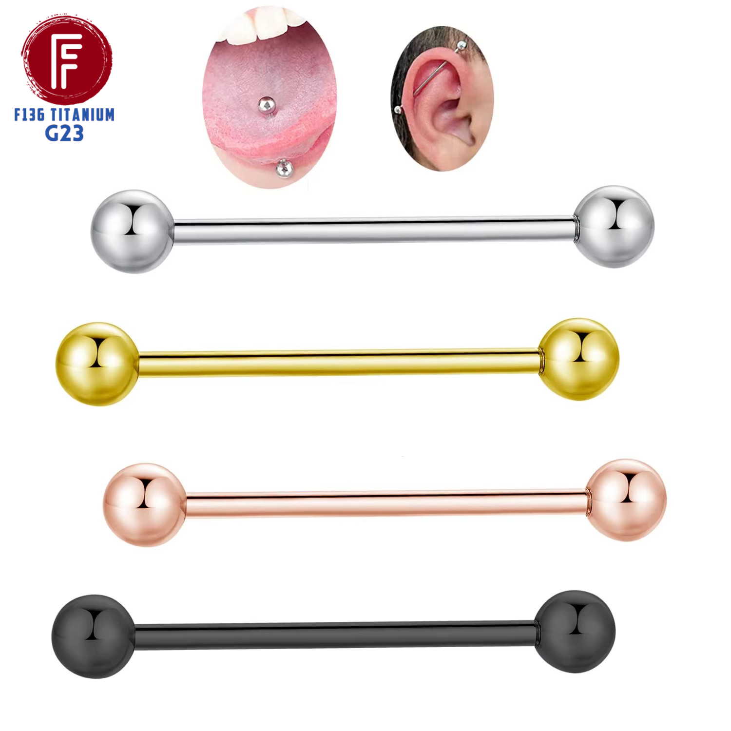 Tongue Barbell Straight - ASTM F136 Титановые шарики для пирсинга,