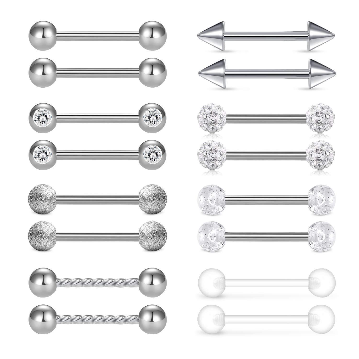16Pcs/Set 14G кольца сосков из – обзор и цена Tongue Barbell Straight
